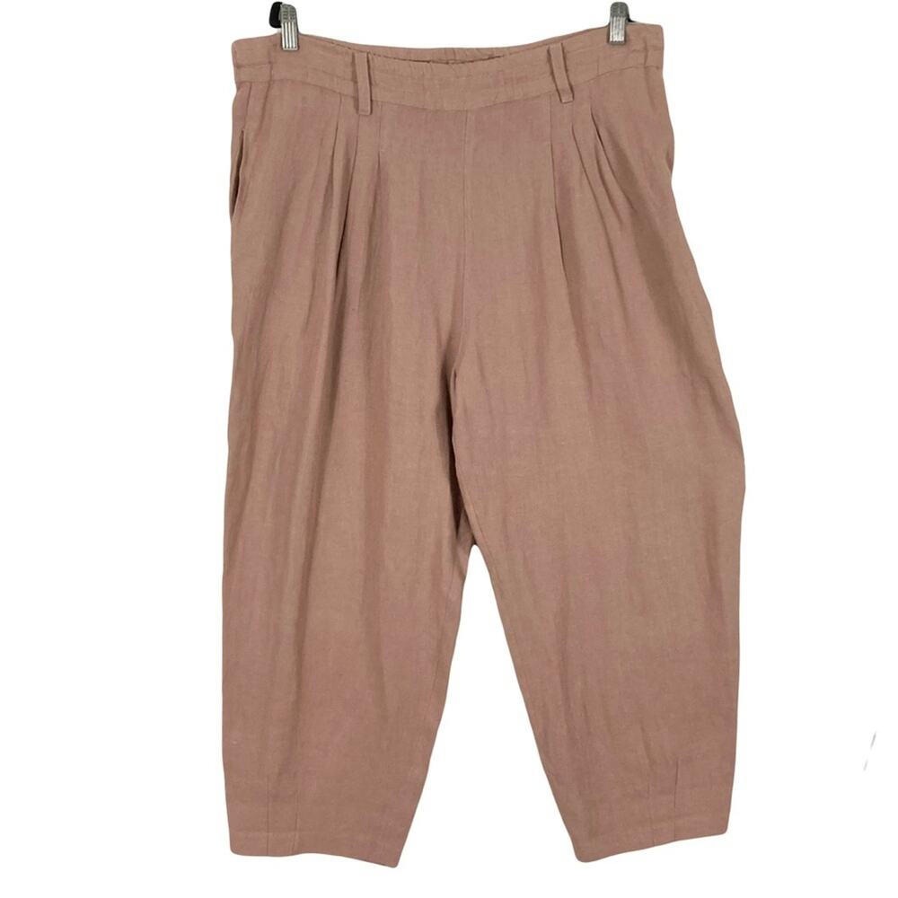 nwot No.6 STORE Pants 3~L Linen Tan Barrel-Wide Pleated 2-Flap-Pockets&Button